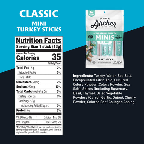 Classic Turkey all natural mini sticks, 16 count nutritional information