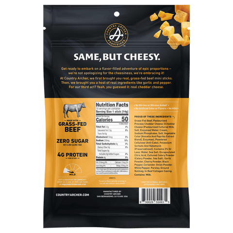 Country Archer Beef and Cheese Mini Sticks, back of bag