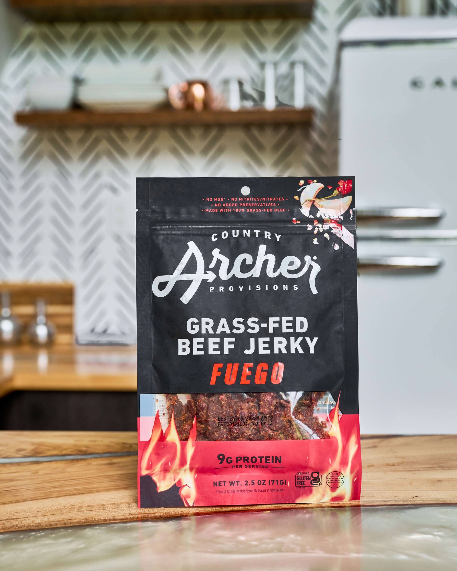 Country Archer Fuego grass fed beef jerky front of package