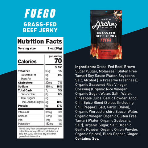 Fuego Grass Fed Beef Jerky nutritional information