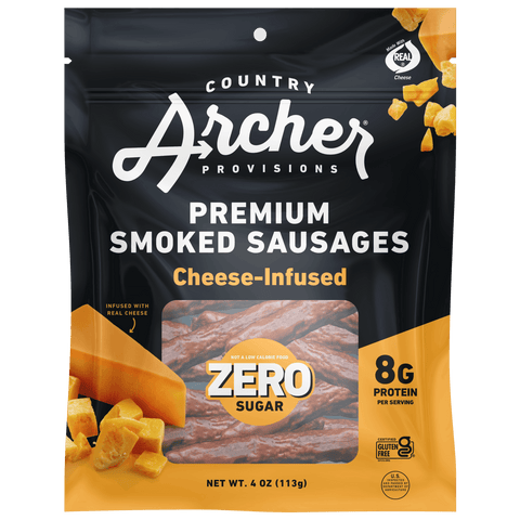 Country Archer Cheese-Infused Smoked Sausages, Zero Sugar, front of bag